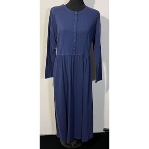 L.L.Bean Dress Womens Petite Medium Blue Long Sleeve Knit Fit Flare Jersey
